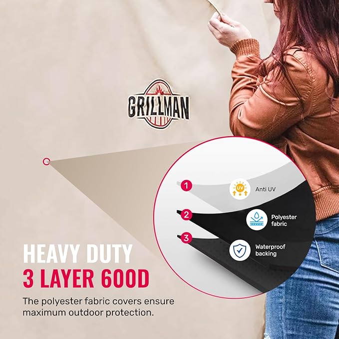 Grill Cover by Grillman, Tan, 64 Inch, BBQ Outdoor Grill Covers, Charcoal & Gas Grills, Waterproof, Rip-Proof, Weather-Resistant, Anti-UV, Barbecue Cover for Weber, Genesis, Charbroil, Nexgrill, etc
