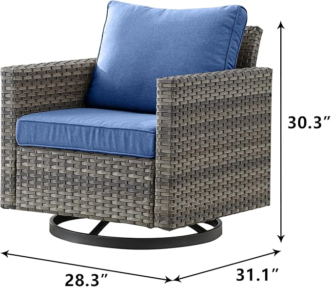 Outdoor Patio Swivel Rocker Chairs - Single Wicker Patio Swivel Rocking Chair with Waterproof Wicker,Comfortable Cushions and Sturdy Metal Frame for Outside Porch Deck Backyard(Mixed Grey/Blue/1PC)