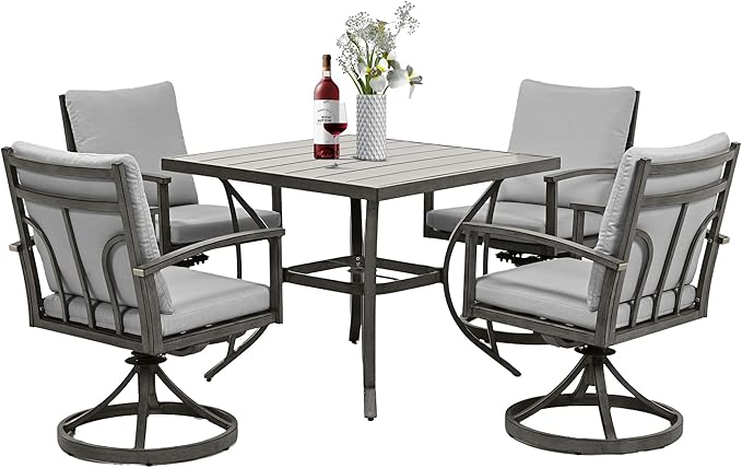 HAPPATIO 5-Piece Patio Outdoor Dining Set - All Aluminum Outdoor Patio Table and Chairs Set for 4 includes 1 Square Dining Table and 4 Swivel Dining Chairs, Patio Outdoor Dining Set for Lawn or Garden