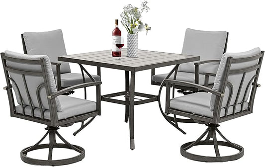 HAPPATIO 5-Piece Patio Outdoor Dining Set - All Aluminum Outdoor Patio Table and Chairs Set for 4 includes 1 Square Dining Table and 4 Swivel Dining Chairs, Patio Outdoor Dining Set for Lawn or Garden