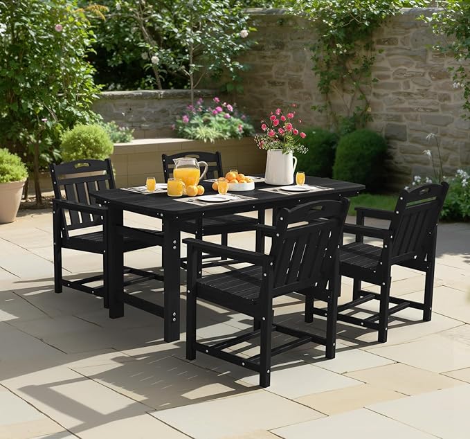 Ciokea Outdoor Patio Dining Chair Set of 2, HDPE Porch Chairs for Dining Table, All-Weather Durable Outdoor Furniture for Backyard, Garden, Lawn & Poolside, Black