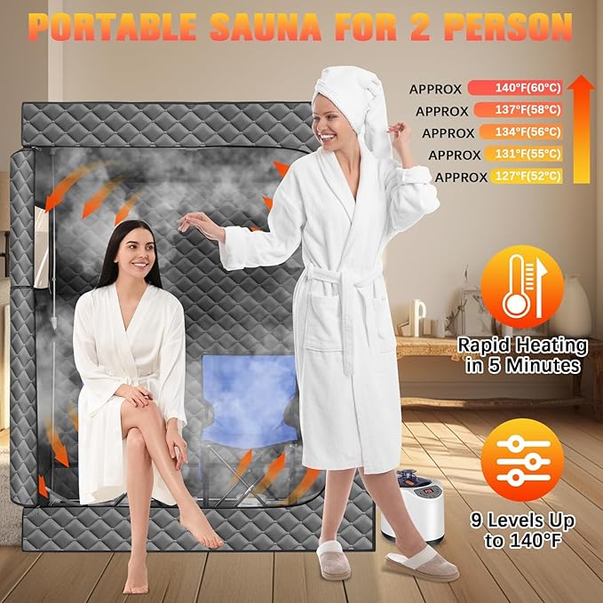 Upgraded Portable Steam Sauna, Portable Sauna Box for Home, Home Sauna Tent Full Body, 1200W 3L Steam Generator, 99 Minute Timer, Folding Chair, Remote Control Included(Grey)