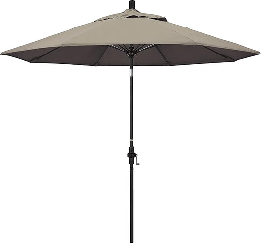 California Umbrella 9' Round Aluminum Pole Fiberglass Rib Market Umbrella, Crank Lift, Collar Tilt, Black Pole, Sunbrella Spectrum Mist