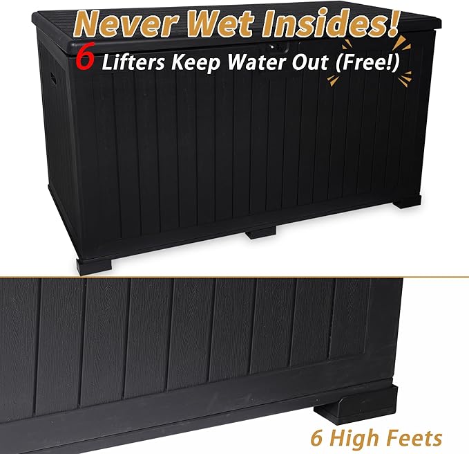LANTRO JS 230 Gallon Deck Box Waterproof, Outdoor Storage Box Waterproof Lockable with Divider and Lifter Prevent Water Seeping into from Floor for Patio Cushions
