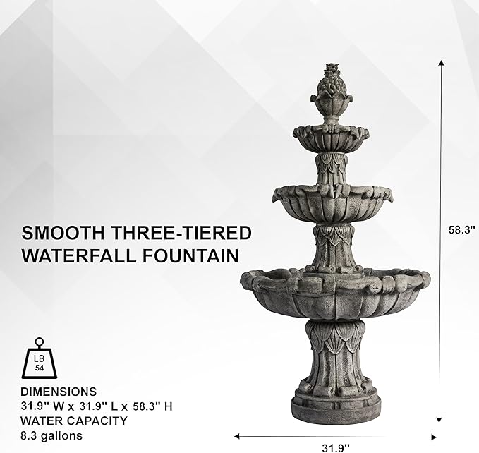 58.3" 3-Tier Outdoor Freestanding Water Fountain - Classic Leaf Design, Large Bird Bath with Pump - Ideal for Yard, Lawn and Garden Décor