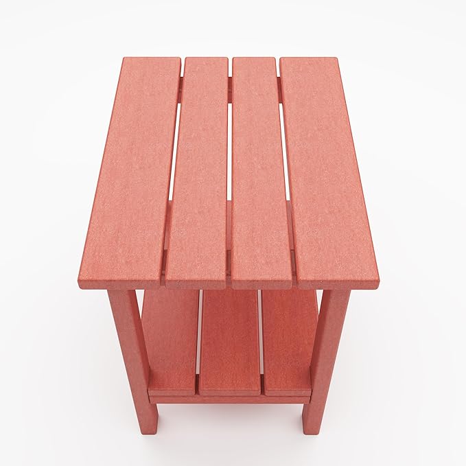 OTSUN Outdoor Side Table, Weather Resistant HDPE Outdoor Table, 2-Tier Small Patio Tables for Outside or Indoor (Red)