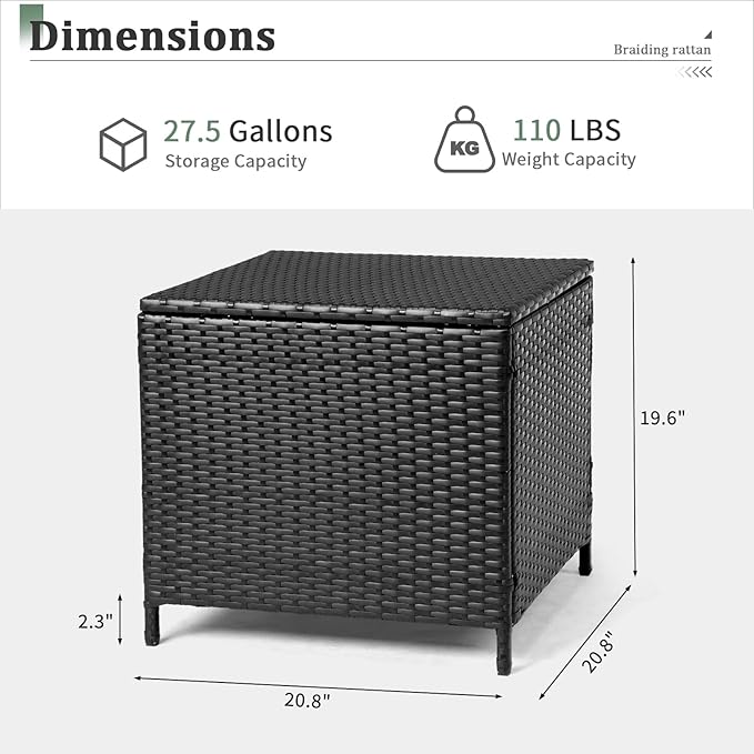 Outvita Outdoor Side Table, Rattan Coffee Table with Storage 27 Gallon Patio Small Deck Storage Box for Cushion Towel Books, Brown Side Table with lid