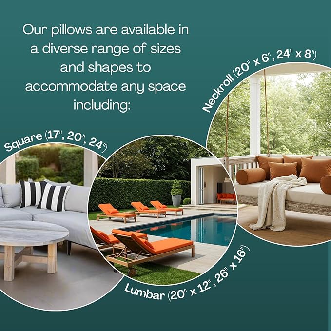 RSH Décor Jumbo Lumbar Pillow Covers – Set of 2 | 26" x 16" | for Outdoor Patio, Lounge, Adirondack, Deck | Water & Fade-Resistant | Includes Down-Alternative Inserts | Peacock