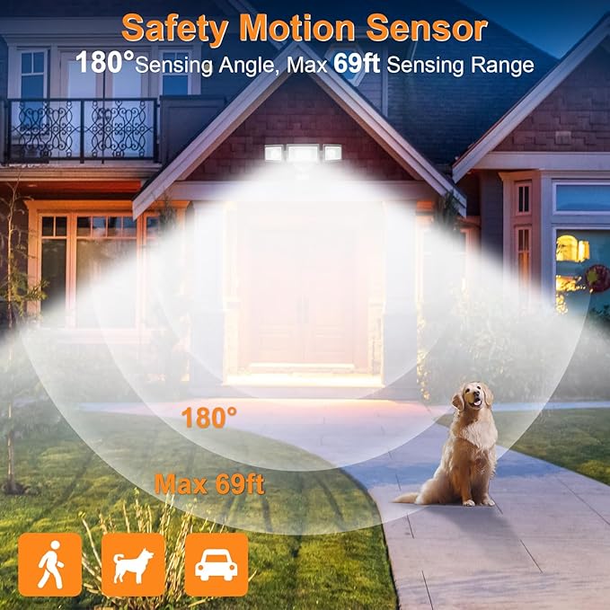70W LED Security Lights with Motion Sensor Outdoor, 7000 Lumen Super Bright, 3000K/5000K Light, IP65 Waterproof, Dusk to Dawn, 3 Heads Motion Detected Flood Light Garage Yard Porch (White)