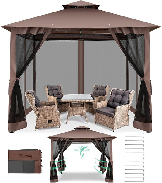 COBIZI Gazebo with Improved Cold-Proof Nettings Winter Gazebos on Clearance Heavy Duty Gazebo Double Roof with Metal Frame Gazebo Tent for Patio, Deck (Frame Thickened)