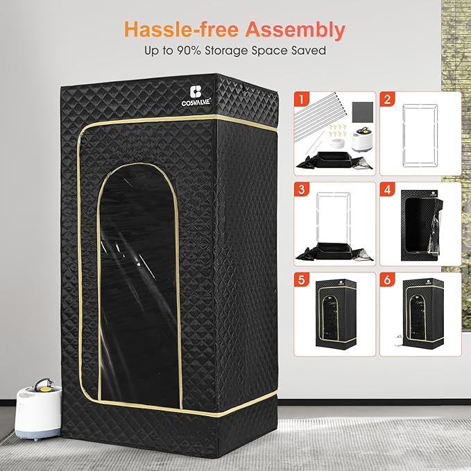 COSVALVE Sauna Box, Portable Steam Sauna for Home, Indoor Sauna Full Body Personal Sauna with XL Steamer 9 Levels, Fast Heating and Energy Saving, 2.6' x 2.6' x 5.6'