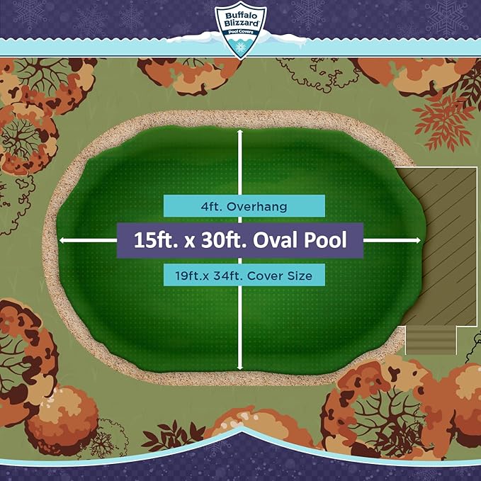 Buffalo Blizzard Ripstopper 15 ft x 30 ft Oval Winter Pool Cover | Green Heavy Duty Cover for Above Ground Swimming Pools | Easy to Install | Cold & UV Resistant | Shields from Seasonal Debris