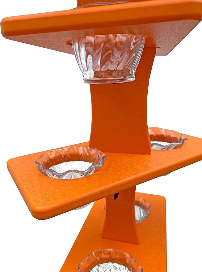DutchCrafters Plastic Poly Double Platform Hanging Oriole Bird Feeder with Fruit Slice Holders & Nectar Cups, Jelly Bird Feeders for Outside - Amish Made in USA (Triple, Black & Bright Orange)