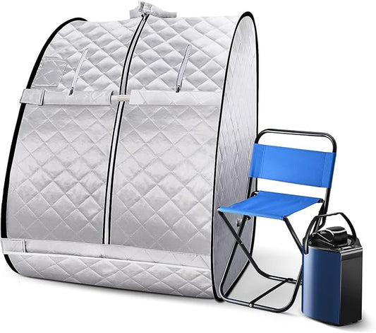 Portable Steam Sauna, Personal Sauna Box for Home, Sauna Tent Saunas for Home Spa, 3L & 800W Steam Generator with Protection, Bag & Chair Included, Steam Sauna with Remote Control -Sliver