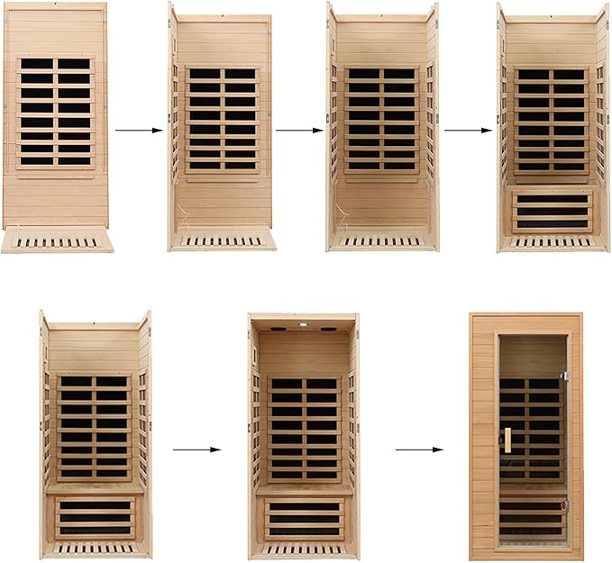 1 Person Infrared Sauna, Home Sauna, Hemlock Wood Far Infrared Sauna, 1,200watt, Low EMF FAR Infrared with Bluetooth, LCD, LED Lights, for Home Indoor