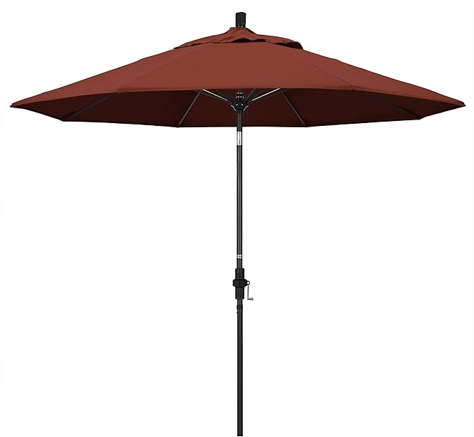 California Umbrella 9' Round Aluminum Pole Fiberglass Rib Market Umbrella, Crank Lift, Collar Tilt, Black Pole, Sunbrella Spectrum Mist