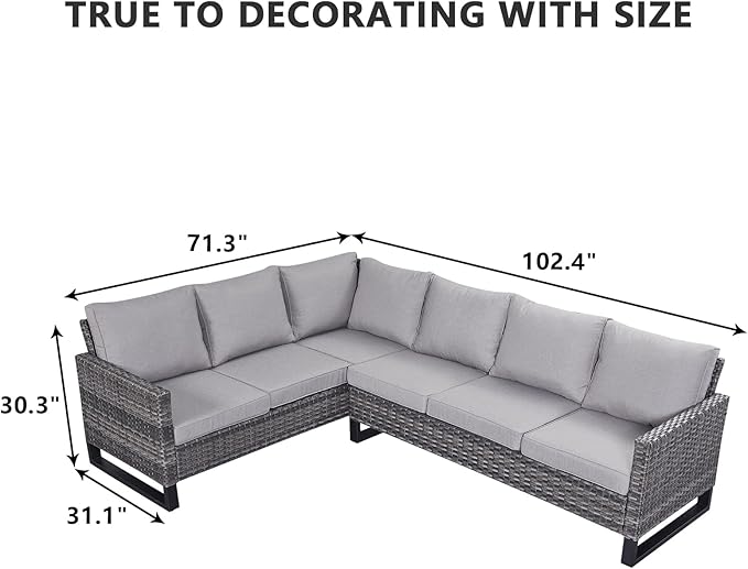 HUMMUH 8 Piece Patio Furniture with Fire Pit,PE Wicker Outdoor Conversation Sets-6-Seater Sofa,Patio Swivel Chairs Outdoor Chairs, Propane Fire Pit,Side Table for Porch,Garden,Backyard