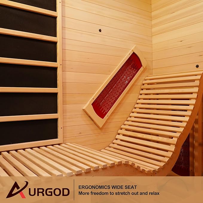 Corner Sauna 1 Person, Infrared Wooden Sauna, Luxurious Canadian Hemlock Home Saunas, 2300 W 8 Heating Element, Low EMF Full Size Indoor Spa(Left Recliner)