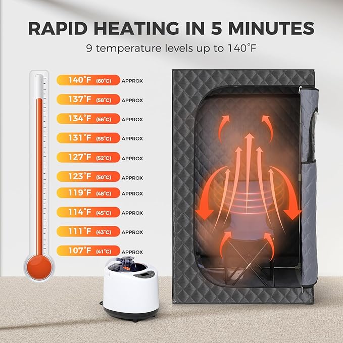 Upgraded Version Portable Sauna for Home Full Body Personal Sauna Steam Sauna Tent at Home Spa with 2.6L 1000W Steam Generator, 90 Minute Timer, Foldable Chair, Remote Control, Sauna Box(Grey)
