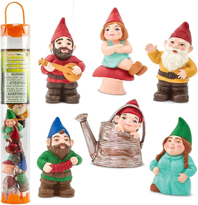 Safari Ltd. Gnome Family TOOB - Hand-Painted, 6 Pieces Lifelike Model Figures - Fun Educational Fantasy Toy for Boys, Girls & Kids Ages 3+