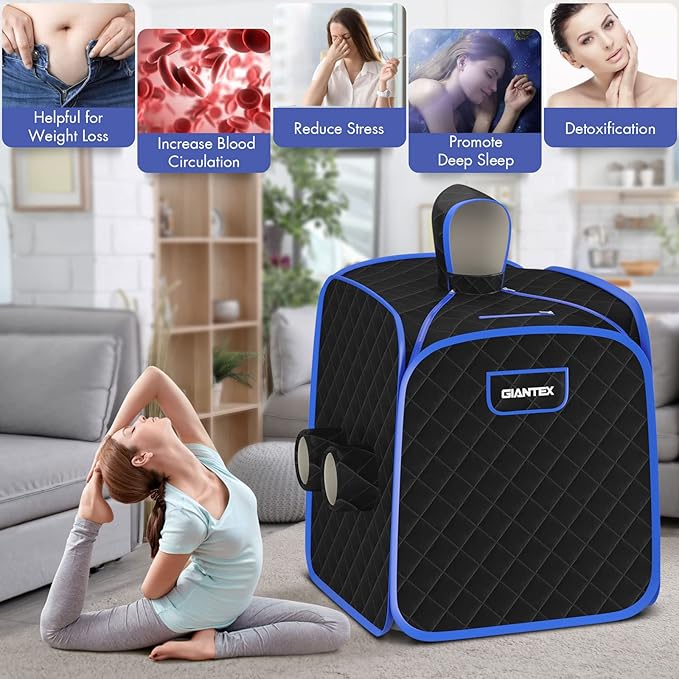 Giantex Portable Folding Sauna, 1 or 2 Person Steam Spa with Remote Control, Folding Chair, Foot Massage Roller, Absorbent Mat, 9 Temperature Levels, 3L Steamer, 800W Home Full Body Spa Tent (Black)