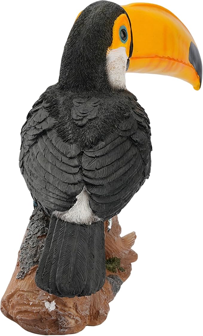 Elenon Toucan on Stump Garden Statue Decorative, Adorable Flower Bed 11 inch High Lifelike Bird Animal Outdoor Decor, Funny Yard Patio Art Sculptures Table Ornament, Yellow Mouth