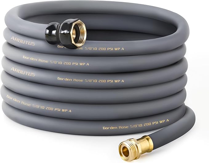 Garden Hose 5/8" x 50ft - Heavy Duty Rubber Water Hose 600 PSI Burst Pressure, No Kink & Durable Flexible Hose for Yard, Car Wash, Pets Gray