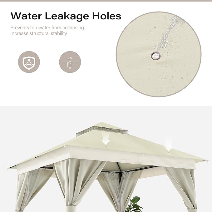 LAUSAINT HOME Outdoor Patio Gazebo 10'x10' with Expansion Bolts, Heavy Duty Gazebos Shelter Party Tent with Double Roofs, Mosquito Nettings and Privacy Screens for Backyard, Garden, Lawn, Cream White