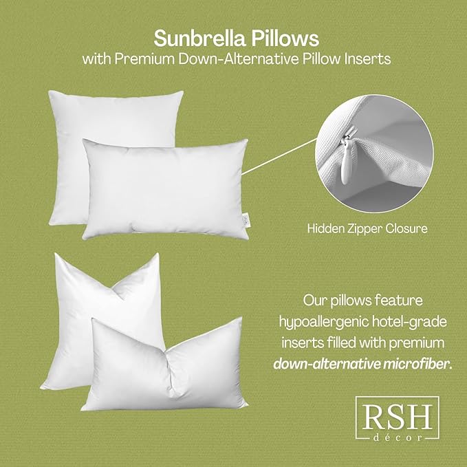 RSH DECOR: Sunbrella Square Throw Pillows Set of 2 | 20" x 20" | Water and Fade-Resistant Performance Fabric | Outdoor Pillow Covers with Down-Alternative Inserts | Canvas Burgundy