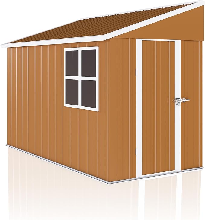 KEIKI 8x4 FT Heavy-Duty Metal Storage Shed, Outdoor Storage Shed with 2 Doors, Windows & Ventilation, Utility and Tool Shed with Slooping Roof for Garden, Backyard, Patio, Lawn