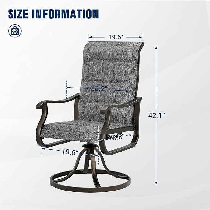 UDPATIO Patio Swivel Dining Chairs Set of 8, Outdoor Swivel Chairs High Back with All Weather Padded Textilene, Metal Rocking Frame for Lawn Garden Backyard, Dark Grey