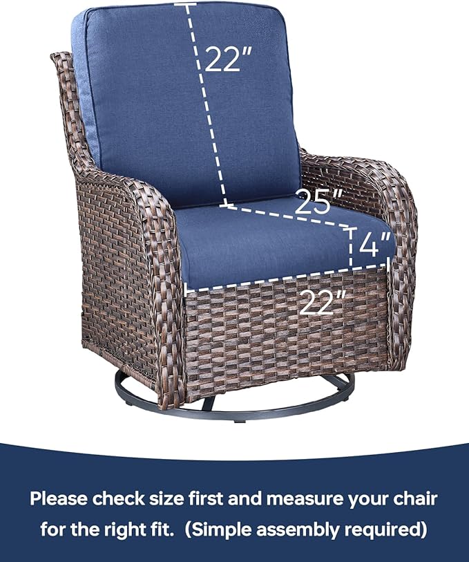 Pop 22x25/22x24 Outdoor Seat Cushions Set of 2 - Comfortable High Back Water-Resistant Patio Wicker Chairs Cushion for Dining Rocker Glider Loveseat Couch Sectional Sofa - Navy Blue/Classic