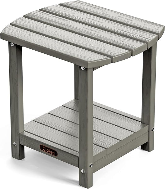 Ciokea Adirondack Outdoor Side Table, 2-Tier Sturdy Patio End Table Weather Resistant, Morden Side Table for Patio, Pool, Porch, Grey