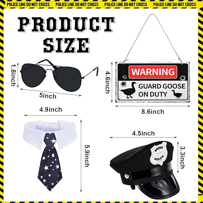 Police Goose Outfits 23” Cement Porch Goose Police Hat Eyeglasses Tie Wooden Warning for Yard and Patio Decoration (Police)