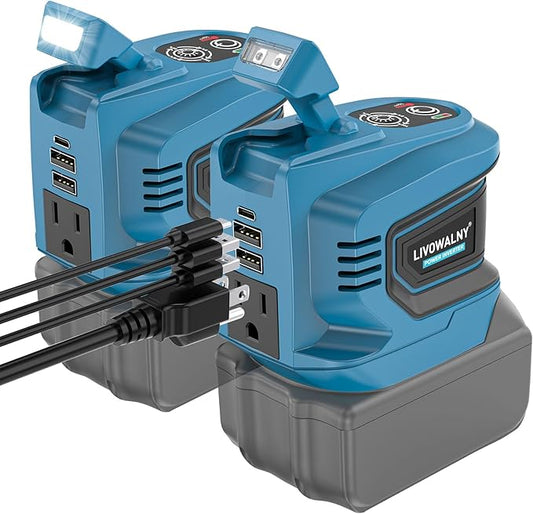 2PCS 200W Power Inverter Compatible with Makita, DC 18V to AC 110-120V Battery Inverter, Portable Battery Adapter Phone Charger Converter with 2 USB & 1 Type-C & 1 AC Outlet (Tool Only)