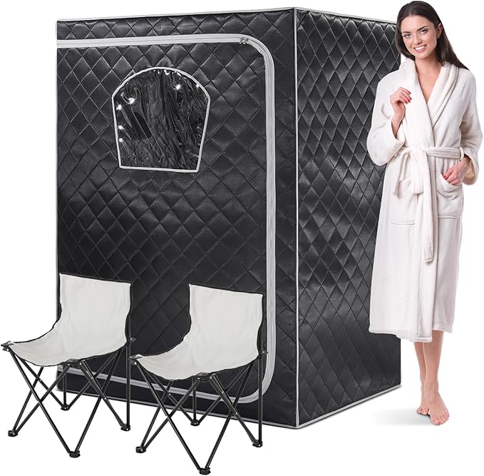 Gollense Portable Infrared Sauna for Home Spa 2 Person Full Size Personal Far Infrared Sauna Box with 2 Foldable Chairs, Dry Sauna Tent for Indoor, Black
