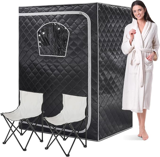 Gollense Portable Infrared Sauna for Home Spa 2 Person Full Size Personal Far Infrared Sauna Box with 2 Foldable Chairs, Dry Sauna Tent for Indoor, Black