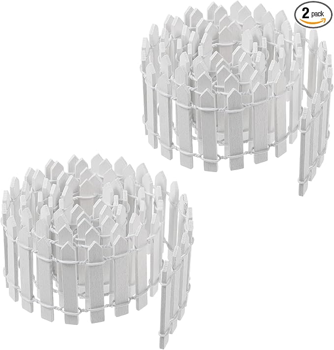 2pcs Mini Picket Fence, 34in Long Wooden Decorative Picket, Micro Landscape Little Ornaments for DIY Plant Pot House Home Dollhouse Outdoor Diorama Project(White)