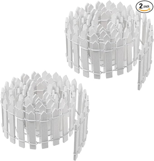 2pcs Mini Picket Fence, 34in Long Wooden Decorative Picket, Micro Landscape Little Ornaments for DIY Plant Pot House Home Dollhouse Outdoor Diorama Project(White)