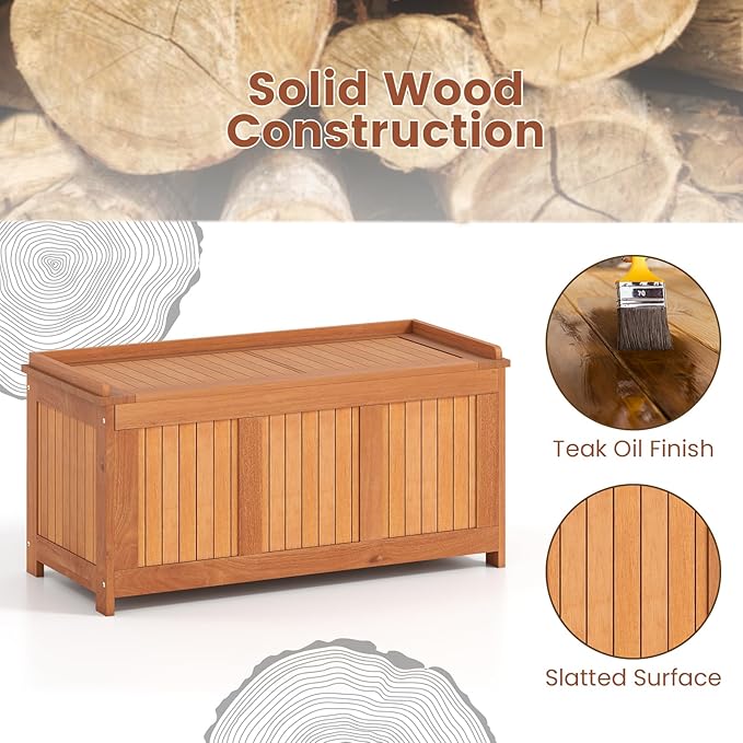 RELAX4LIFE Wood Deck Box, 58 Gallon Backyard Storage Bin Container for Patio Furniture Cushions, Pillows, Garden Tools, Pool Accessories, Wooden Porch Bench, Indoor Outdoor Storage Box (58 Gal)