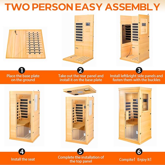 Far Infrared Sauna - 1 Person Infrared Sauna Red Light Therapy for Home, 850W 110V Canadian Hemlock Wood Saunas with Control Panel/Tempered Glass Door/Speakers, Mini Sauna Dry Room (Wood)