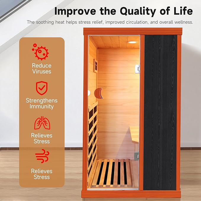 Sauna Far Infrared Sauna at Home 800W Indoor Sauna Room for 1 Person, Dry Sauna with Low EMF