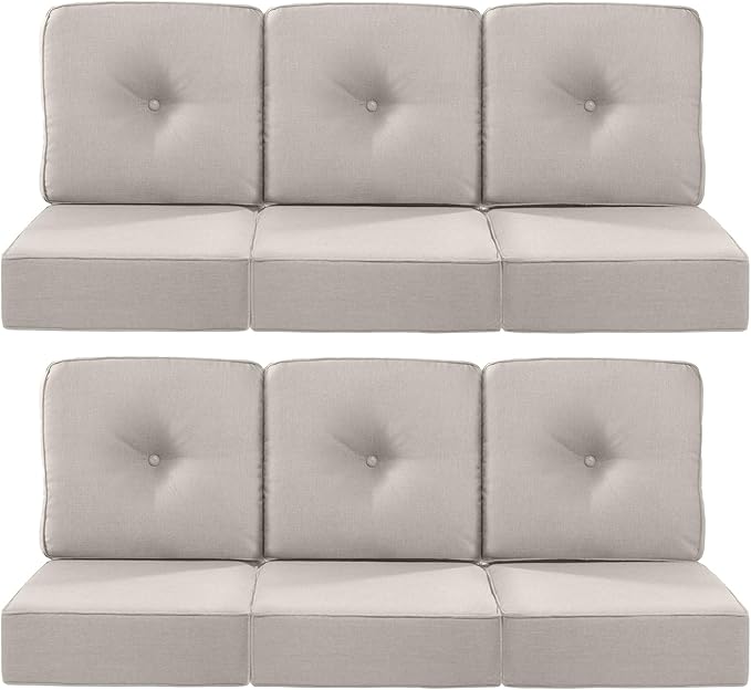Luxury 22x24/22x25 6-Inch Outdoor Furniture Cushions Set of 6 - Comfortable Deep Seat Patio Zipper Chair Cushion for Wicker Wicker Rocking Swivel Chairs Loveseat Couch Sectional Sofa - Beige