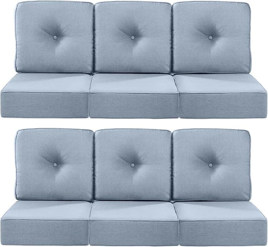 Luxury 22x24/22x25 6-Inch Outdoor Deep Seat Cushions Set of 6 - Comfortable Patio Zipper Chair Cushion for Wicker Wicker Rocking Swivel Chairs Loveseat Couch Sectional Sofa - Baby Blue