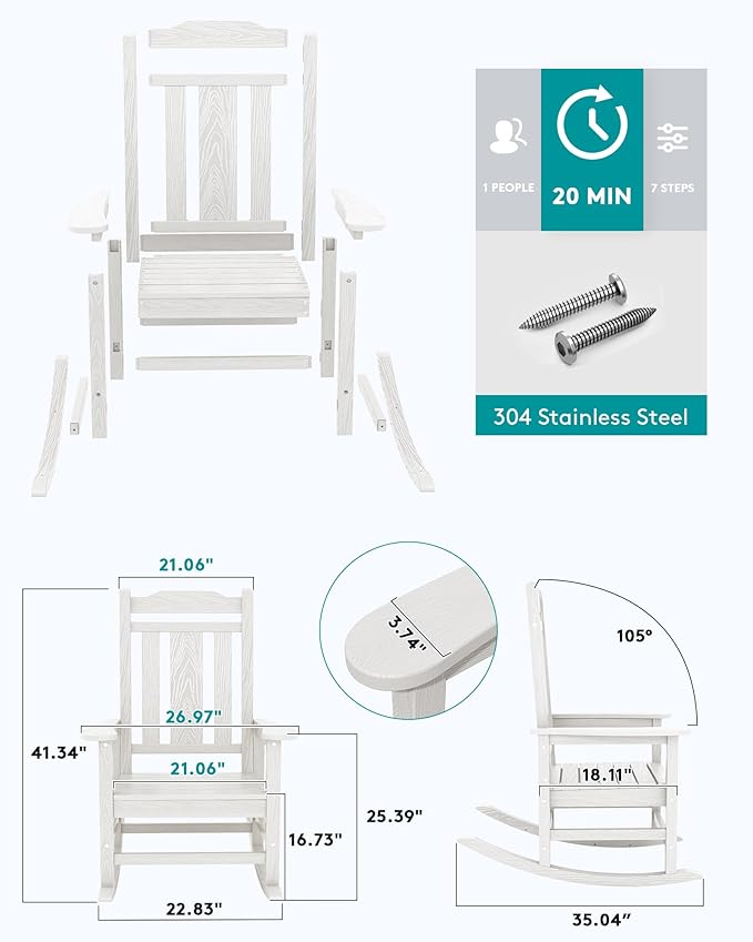 SERWALL Oversized Rocking Chair Set of 4 Outdoor, HDPE Outdoor Rocking Chair Set of 4, White