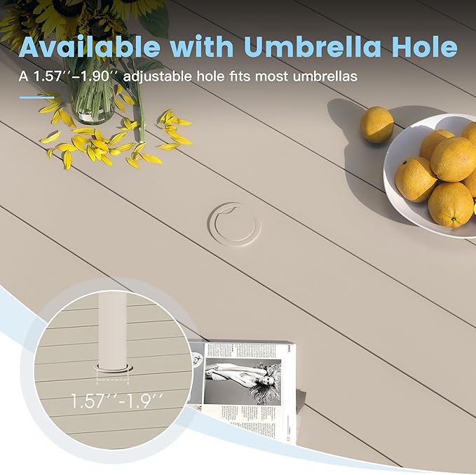 DIFY 48" Round Patio Dining Table for 6, Outdoor Metal Dining Table with 1.57" Umbrella Hole for Backyard Lawn Garden, Sandshell