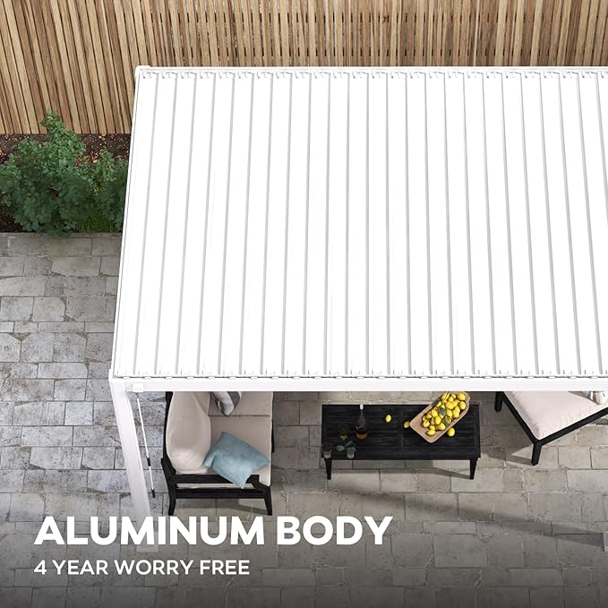 Mirador 111S Round Louvered Pergola Gazebo, 10Ft x 20Ft, Full Aluminum Frame, Adjustable Roof, Outdoor, Durable, White