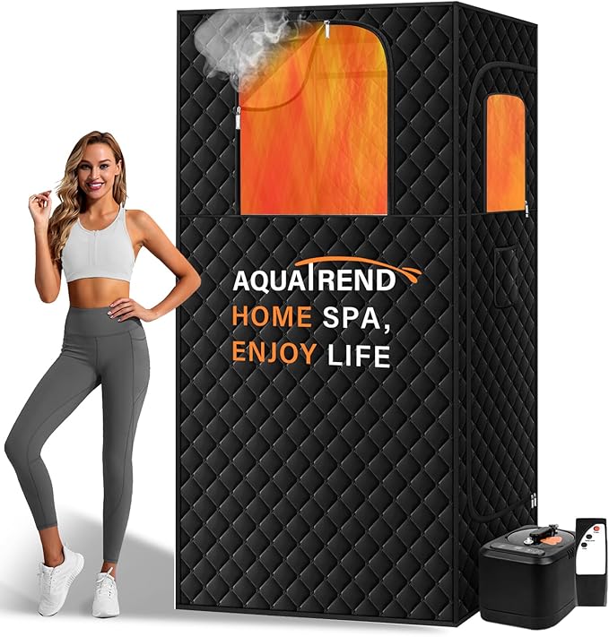Portable Sauna Box, Steam Sauna for Home, Personal Sauna Tent Full Size for Fitness Gym Yoga Spa with Double Large Windows + 1200W 3L Steamer + Remote Control + Folding Chair, 3' x 3' x 5.9', Black