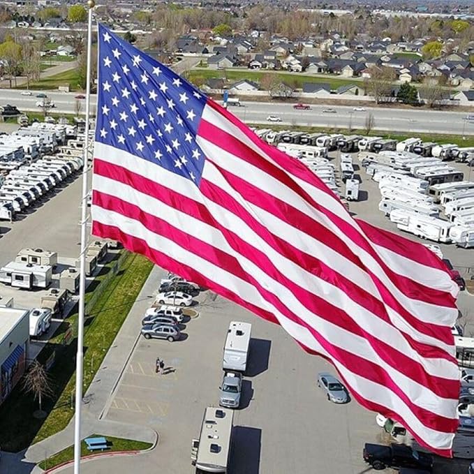 American Flag - Heavy-Duty US Flag - Embroidered Stars - Nylon USA Flag Built for Outdoors - Sewn Stripes - UV Protection - Brass Grommets (12x18 ft)