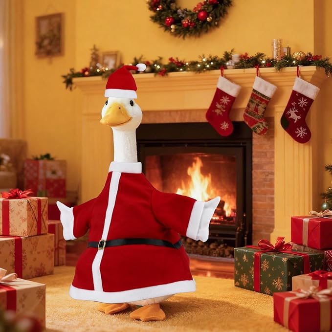 Porch Goose Outfits Christmas, Funny Silly Porch Goose Statue Accessories with Clothes Hat, Yard Lawn Goose Christmas Outfits Clothes for 23" Concrete Porch Geese Xmas Decorations (Red)